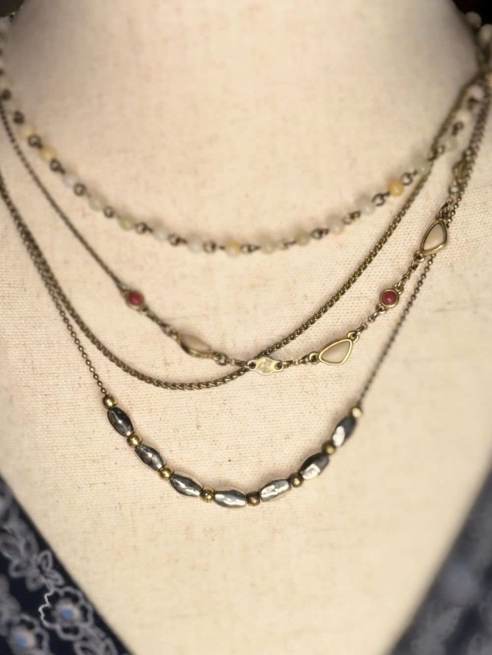 Lucky Brand Layered Necklace in Gold, Silver, Cream and Red Accents